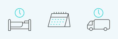 Set line Delivery time Time to sleep and Calendar icon. Vector.