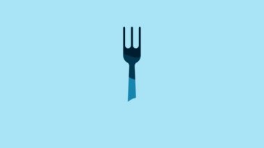 Blue Fork icon isolated on blue background. Cutlery symbol. 4K Video motion graphic animation.