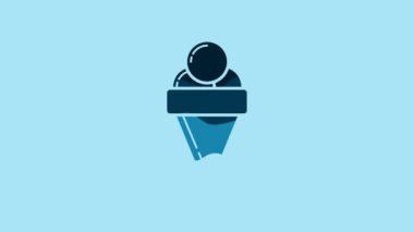 Blue Ice cream in waffle cone icon isolated on blue background. Sweet symbol. 4K Video motion graphic animation.