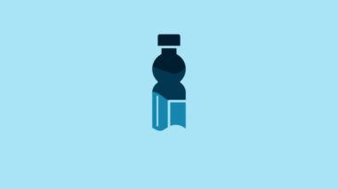 Blue Bottle of water icon isolated on blue background. Soda aqua drink sign. 4K Video motion graphic animation.