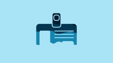 Blue Identification badge icon isolated on blue background. It can be used for presentation, identity of the company, advertising. 4K Video motion graphic animation.