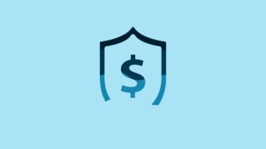 Blue Shield with dollar symbol icon isolated on blue background. Security shield protection. Money security concept. 4K Video motion graphic animation.