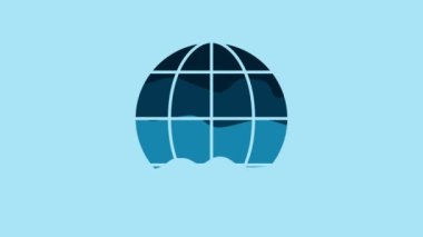 Blue Earth globe icon isolated on blue background. World or Earth sign. Global internet symbol. Geometric shapes. 4K Video motion graphic animation.