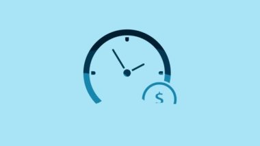 Blue Time is money icon isolated on blue background. Money is time. Effective time management. Convert time to money. 4K Video motion graphic animation.