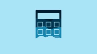Blue Calculator icon isolated on blue background. Accounting symbol. Business calculations mathematics education and finance. 4K Video motion graphic animation.
