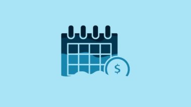 Blue Financial calendar icon isolated on blue background. Annual payment day, monthly budget planning, fixed period concept, loan duration. 4K Video motion graphic animation.