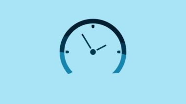 Blue Clock icon isolated on blue background. Time symbol. 4K Video motion graphic animation.