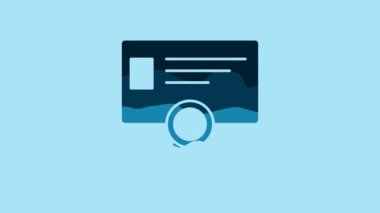 Blue Certificate template icon isolated on blue background. Achievement, award, degree, grant, diploma concepts. Business success certificate. 4K Video motion graphic animation.