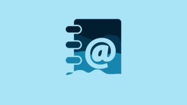 Blue Address book icon isolated on blue background. Notebook, address, contact, directory, phone, telephone book icon. 4K Video motion graphic animation.