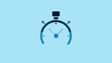 Blue Stopwatch icon isolated on blue background. Time timer sign. Chronometer sign. 4K Video motion graphic animation.