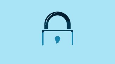 Blue Lock icon isolated on blue background. Padlock sign. Security, safety, protection, privacy concept. 4K Video motion graphic animation.