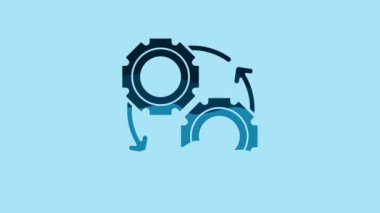 Blue Gear and arrows as workflow process concept icon isolated on blue background. Gear reload sign. 4K Video motion graphic animation.