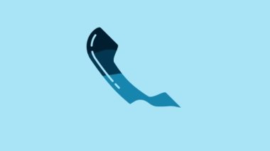 Blue Telephone handset icon isolated on blue background. Phone sign. 4K Video motion graphic animation.