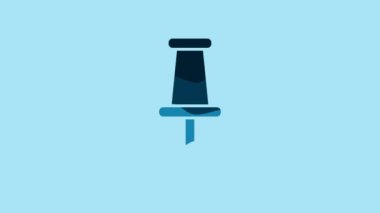 Blue Push pin icon isolated on blue background. Thumbtacks sign. 4K Video motion graphic animation.