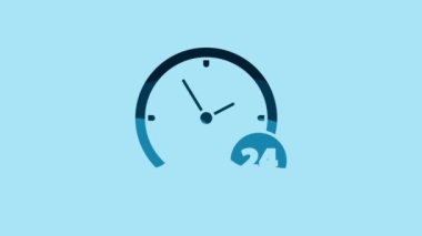 Blue Clock 24 hours icon isolated on blue background. All day cyclic icon. 24 hours service symbol. 4K Video motion graphic animation.