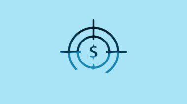 Blue Target with dollar symbol icon isolated on blue background. Investment target icon. Successful business concept. Cash or Money sign. 4K Video motion graphic animation.