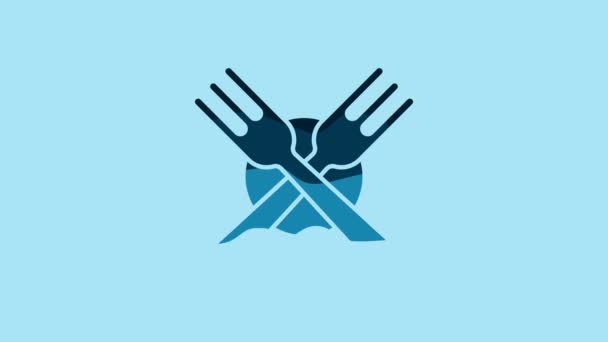 Blue Crossed Fork Icon Isolated Blue Background Cutlery Symbol Video — Vídeo de Stock