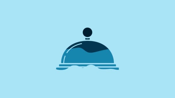 Blue Covered Tray Food Icon Isolated Blue Background Tray Lid — 비디오