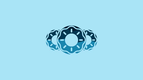 Blue Donut Sweet Glaze Icon Isolated Blue Background Video Motion — Vídeos de Stock