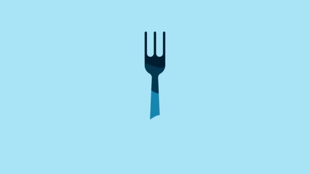 Blue Fork icon isolated on blue background. Cutlery symbol. 4K Video motion graphic animation.