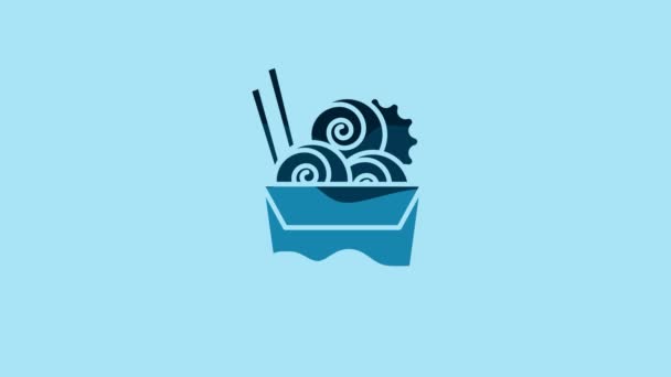 Blue Asian Noodles Paper Box Chopsticks Icon Isolated Blue Background — Stok video
