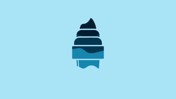 蓝色雪糕在华夫饼锥形图标孤立在蓝色背景 甜蜜的象征 4K视频运动图形动画 — 图库视频影像