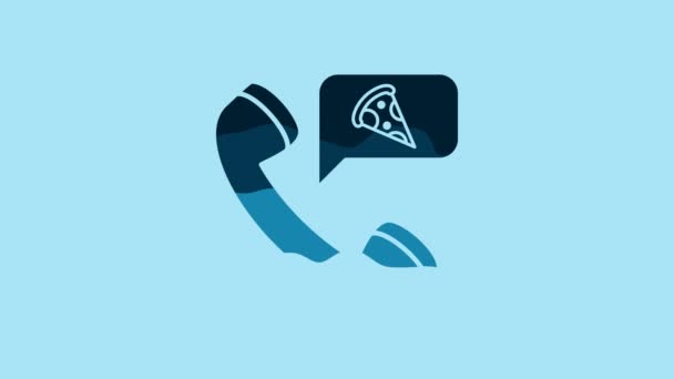 Blue Food Ordering Pizza Icon Isolated Blue Background Order Mobile — Stockvideo