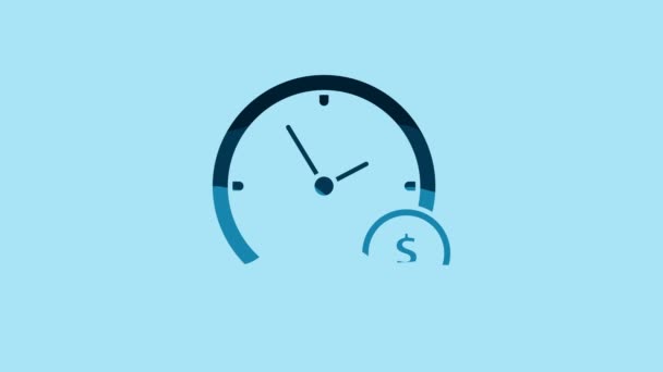 Blue Time Money Icon Isolated Blue Background Money Time Effective — Vídeos de Stock