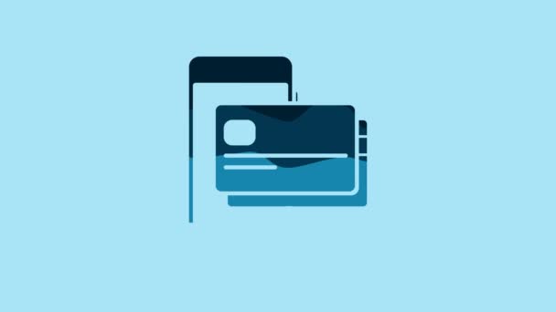 Blue Mobile Phone Credit Card Icon Isolated Blue Background Smartphone — 图库视频影像