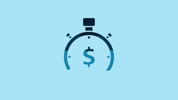 Blue Time Money Icon Isolated Blue Background Money Time Effective — Video Stock