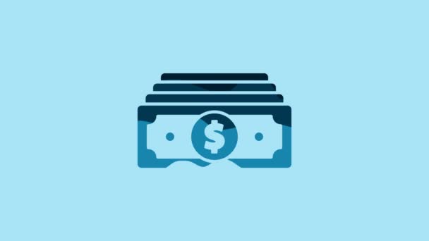 Blue Stacks Paper Money Cash Icon Isolated Blue Background Money — Wideo stockowe