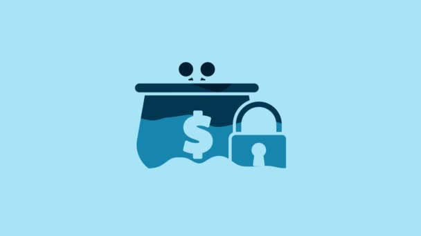 Blue Closed Wallet Lock Icon Isolated Blue Background Locked Wallet — Wideo stockowe
