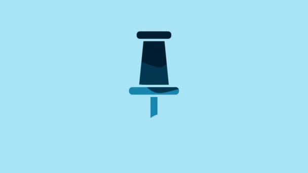 Blue Push Pin Icon Isolated Blue Background Thumbtacks Sign Video — Stockvideo