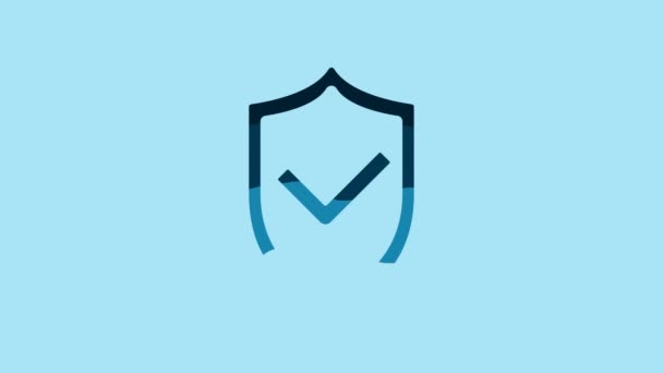 Blue Shield Check Mark Icon Isolated Blue Background Protection Symbol — Stock Video