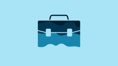 Blue Briefcase icon isolated on blue background. Business case sign. Business portfolio. 4K Video motion graphic animation.