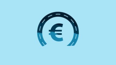 Blue Coin money with euro symbol icon isolated on blue background. Banking currency sign. Cash symbol. 4K Video motion graphic animation.