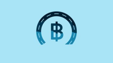 Blue Cryptocurrency coin Bitcoin icon isolated on blue background. Blockchain technology, bitcoin, digital money market, cryptocoin wallet. 4K Video motion graphic animation.