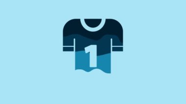 Blue American football jersey icon isolated on blue background. Football uniform sign. 4K Video motion graphic animation.