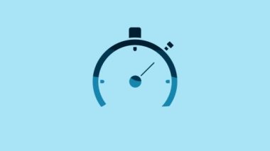 Blue Stopwatch icon isolated on blue background. Time timer sign. Chronometer sign. 4K Video motion graphic animation.