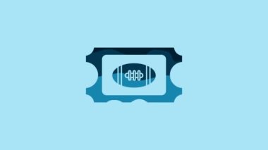 Blue American Football ticket icon isolated on blue background. 4K Video motion graphic animation.