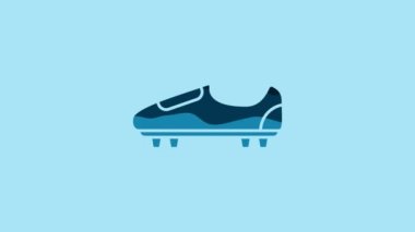 Blue Soccer or football shoes with spikes icon isolated on blue background. American football boot. 4K Video motion graphic animation.