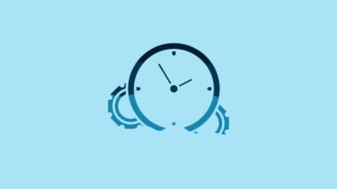 Blue Time Management icon isolated on blue background. Clock and gear sign. Productivity symbol. 4K Video motion graphic animation.