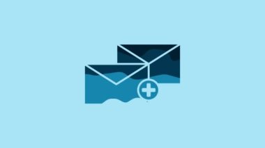 Blue Envelope icon isolated on blue background. Received message concept. New, email incoming message, sms. Mail delivery service. 4K Video motion graphic animation.