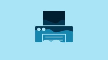Blue Printer icon isolated on blue background. 4K Video motion graphic animation.