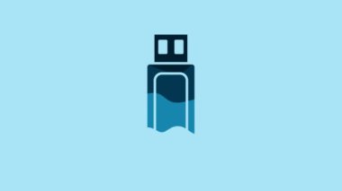 Blue USB flash drive icon isolated on blue background. 4K Video motion graphic animation.