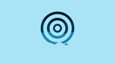 Blue Target icon isolated on blue background. Dart board sign. Archery board icon. Dartboard sign. Business goal concept. 4K Video motion graphic animation.