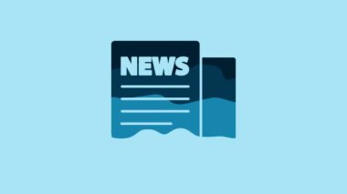 Blue News icon isolated on blue background. Newspaper sign. Mass media symbol. 4K Video motion graphic animation.