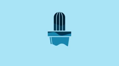 Blue Cactus and succulent in pot icon isolated on blue background. Plant growing in a pot. Potted plant sign. 4K Video motion graphic animation.