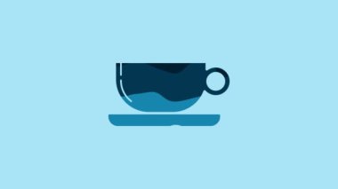 Blue Coffee cup flat icon isolated on blue background. Tea cup. Hot drink coffee. 4K Video motion graphic animation.