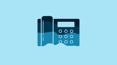 Blue Telephone icon isolated on blue background. Landline phone. 4K Video motion graphic animation.